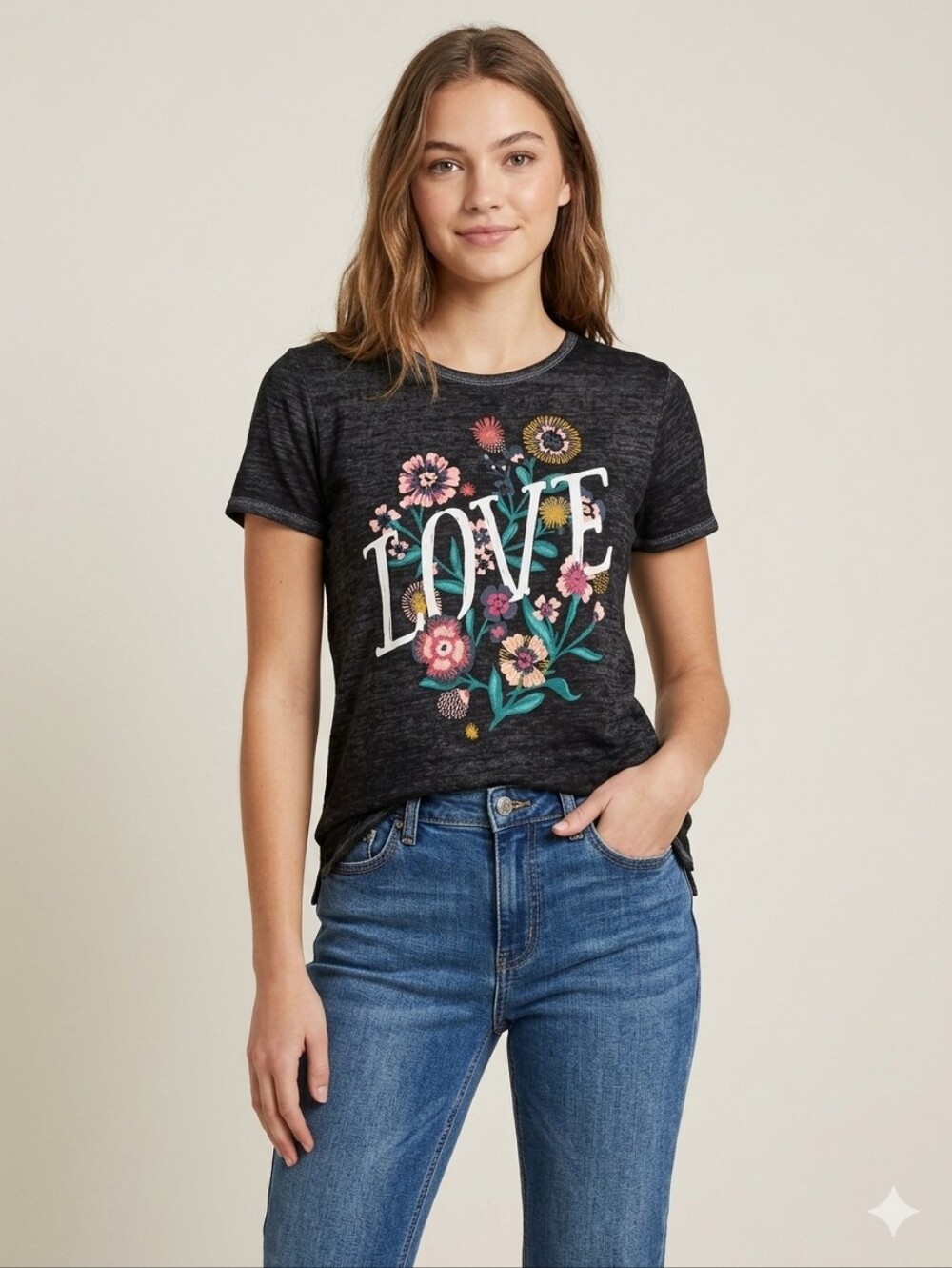 Mudd Black Floral 'LOVE' Graphic Tee